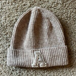 NWOT Primark Tan Knit Hat with Initial Patch